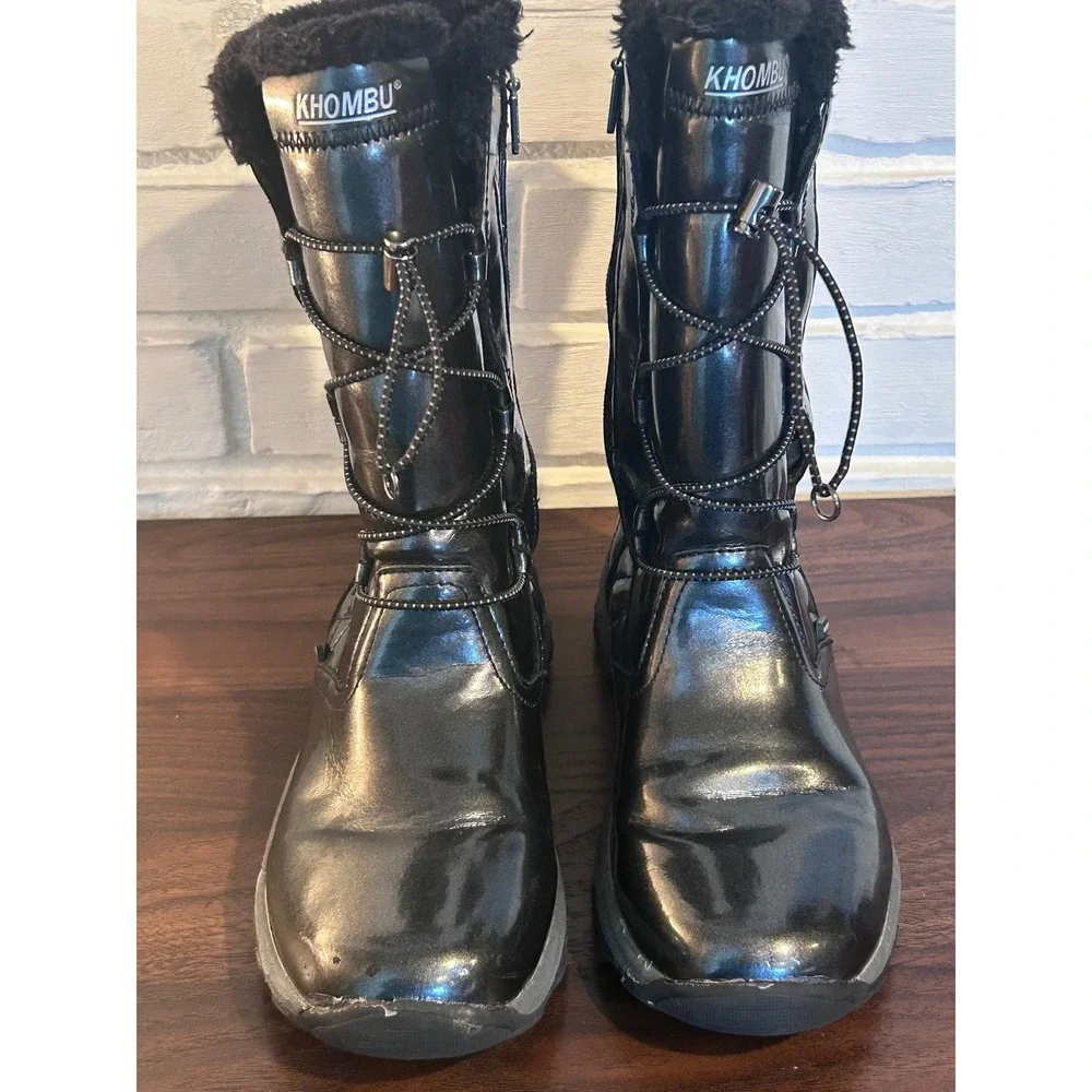 Khombu Dacy II Kids Black Waterproof Quilted Faux Fur Winter Boots Size 4M Snow‎